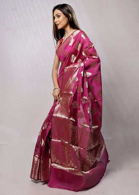 Pink Kora Silk Saree With Blouse Piece