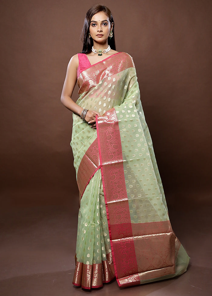 Green Organza Saree With Blouse Piece