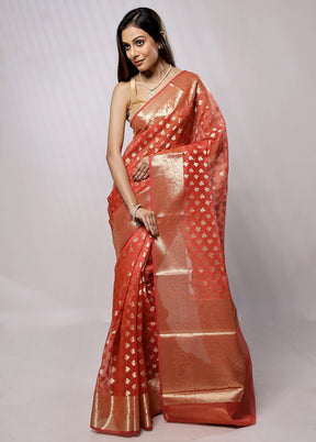 Peach Organza Saree With Blouse Piece - Indian Silk House Agencies