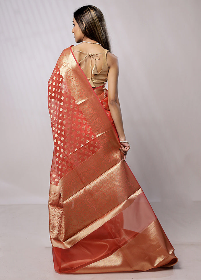 Peach Organza Saree With Blouse Piece - Indian Silk House Agencies