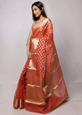 Peach Organza Saree With Blouse Piece