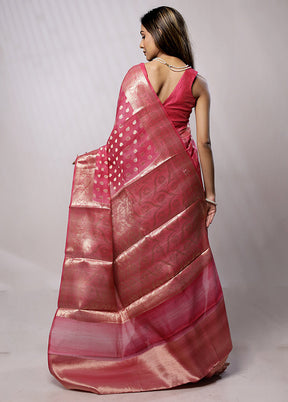 Pink Kora Silk Saree With Blouse Piece