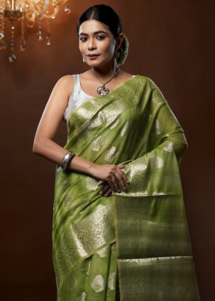 Green Kora Silk Saree With Blouse Piece - Indian Silk House Agencies