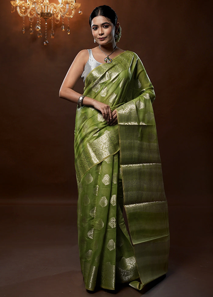 Green Kora Silk Saree With Blouse Piece - Indian Silk House Agencies