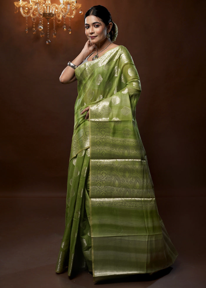 Green Kora Silk Saree With Blouse Piece - Indian Silk House Agencies