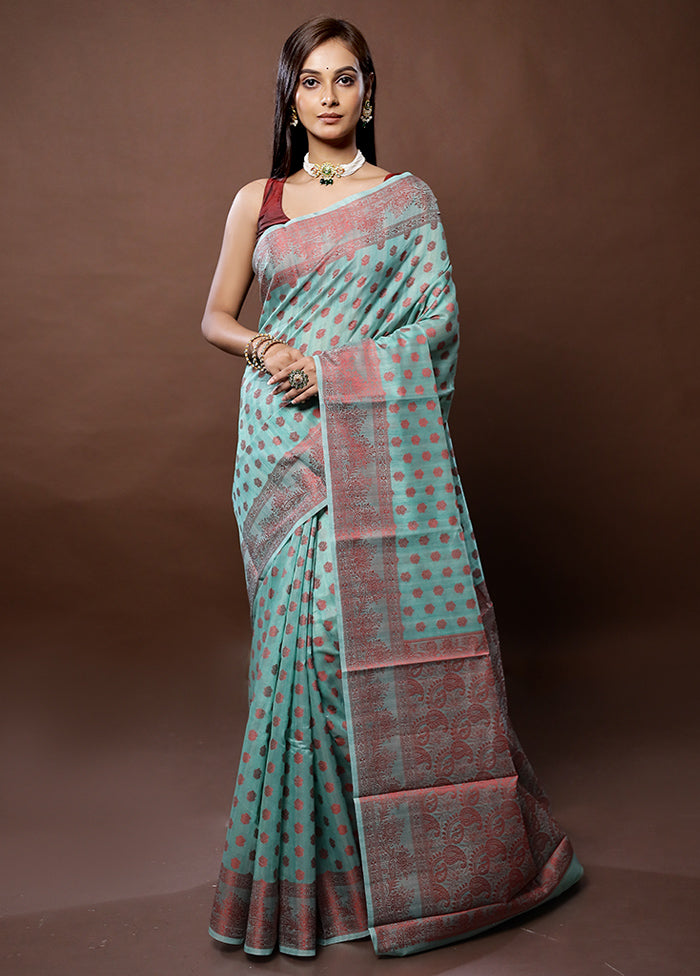 Blue Cotton Saree With Blouse Piece