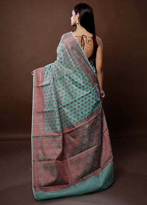 Blue Cotton Saree With Blouse Piece