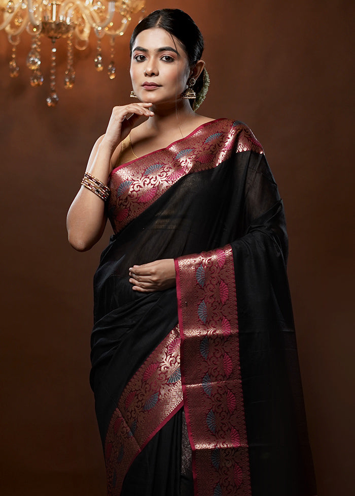 Black Cotton Saree With Blouse Piece