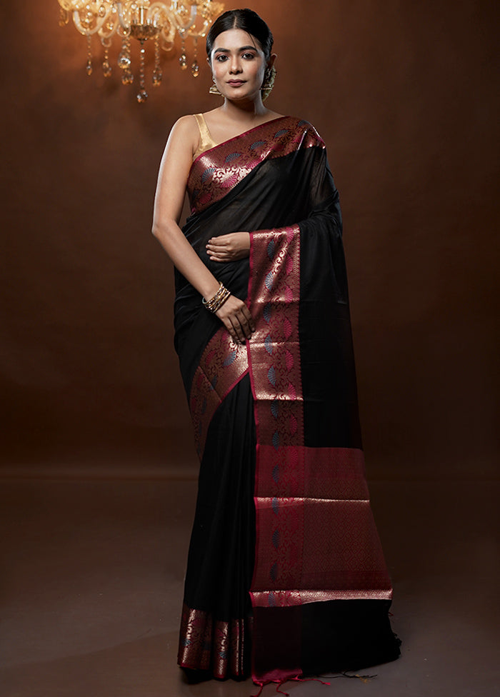 Black Cotton Saree With Blouse Piece