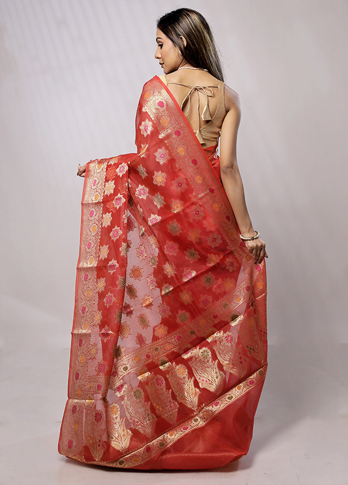 Red Cotton Saree With Blouse Piece