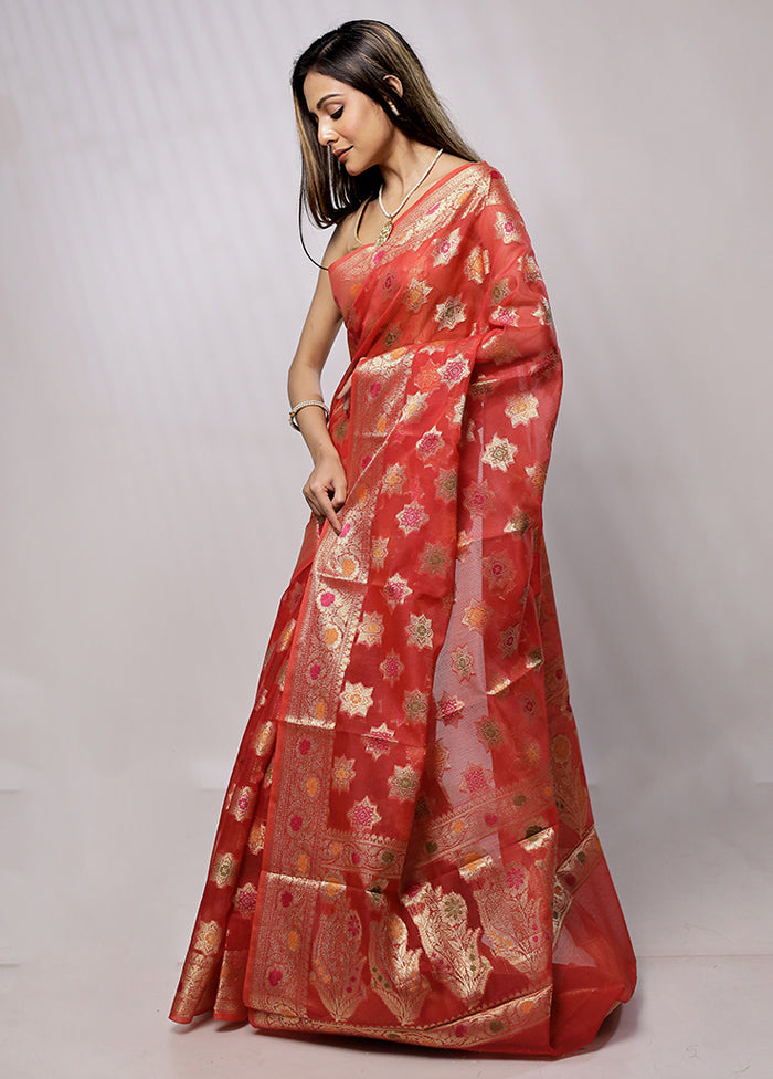 Red Cotton Saree With Blouse Piece