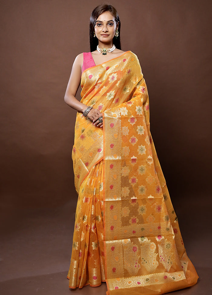 Yellow Kota Cotton Saree With Blouse Piece