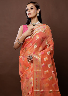 Orange Kota Cotton Saree With Blouse Piece