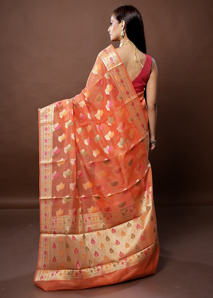 Orange Kota Cotton Saree With Blouse Piece