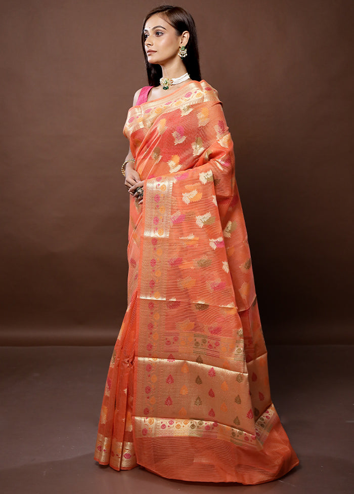 Orange Kota Cotton Saree With Blouse Piece