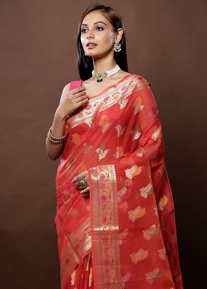 Red Kota Cotton Saree With Blouse Piece