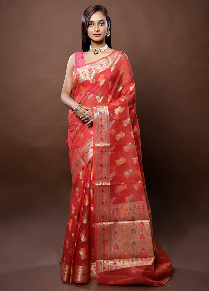 Red Kota Cotton Saree With Blouse Piece