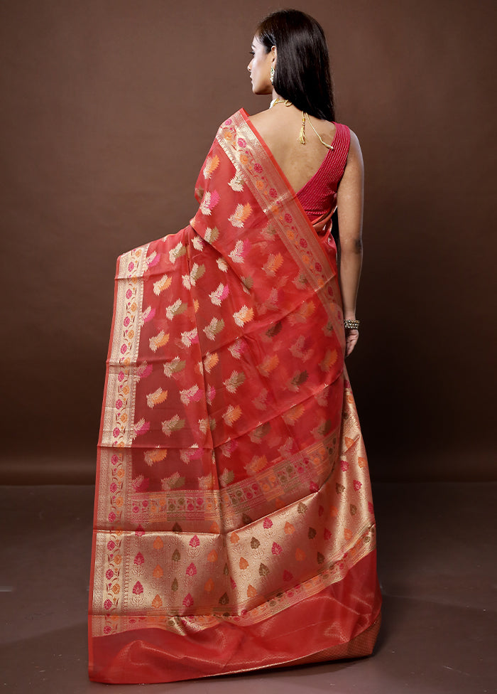 Red Kota Cotton Saree With Blouse Piece