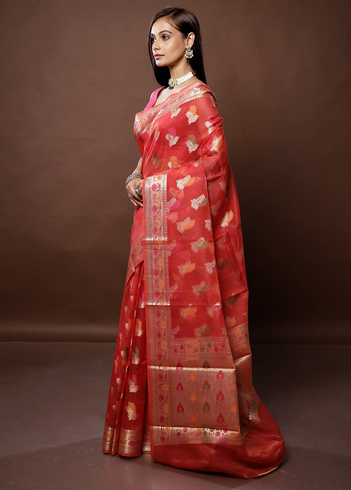 Red Kota Cotton Saree With Blouse Piece