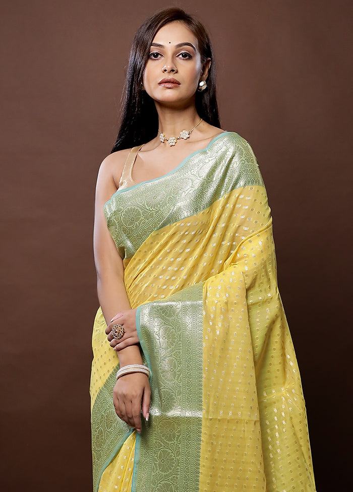 Yellow Kora Silk Saree With Blouse Piece