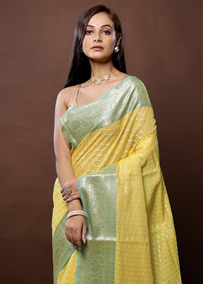 Yellow Kora Silk Saree With Blouse Piece - Indian Silk House Agencies