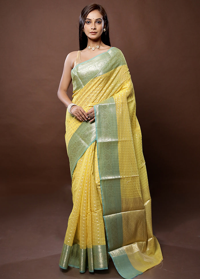 Yellow Kora Silk Saree With Blouse Piece - Indian Silk House Agencies