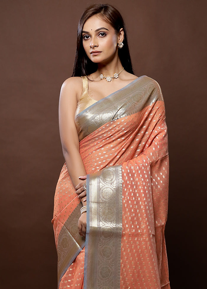 Peach Kora Silk Saree With Blouse Piece - Indian Silk House Agencies