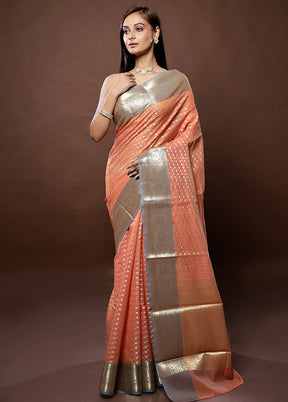 Peach Kora Silk Saree With Blouse Piece - Indian Silk House Agencies