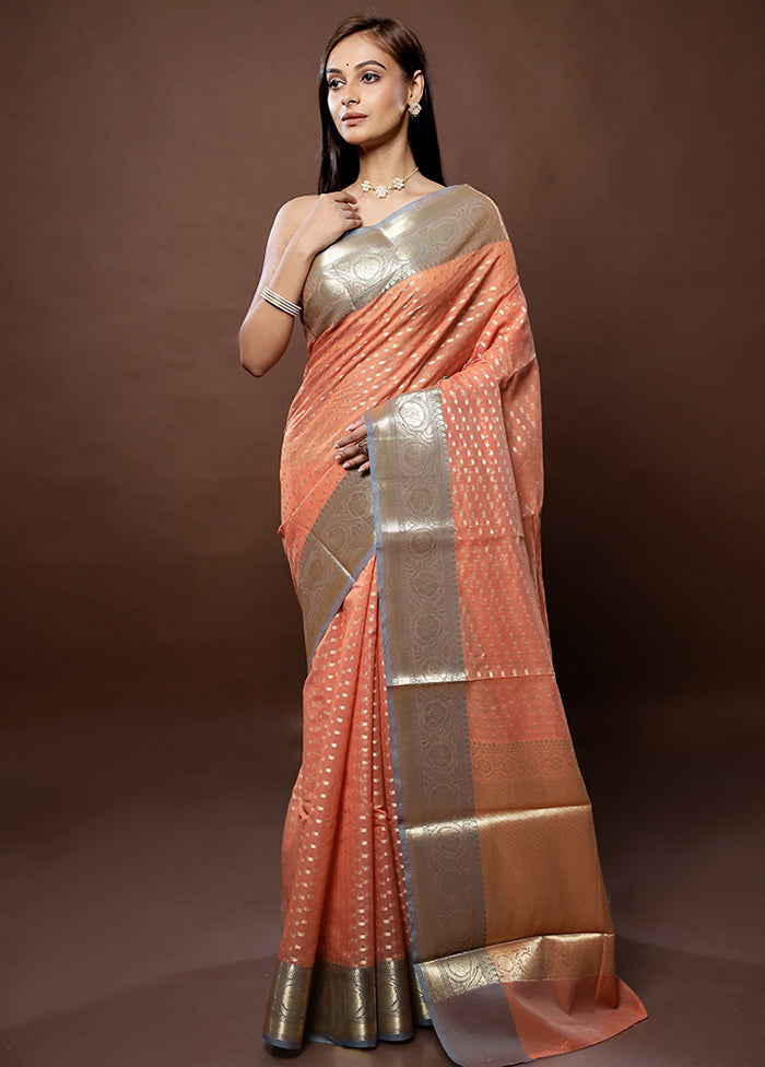 Peach Kora Silk Saree With Blouse Piece - Indian Silk House Agencies