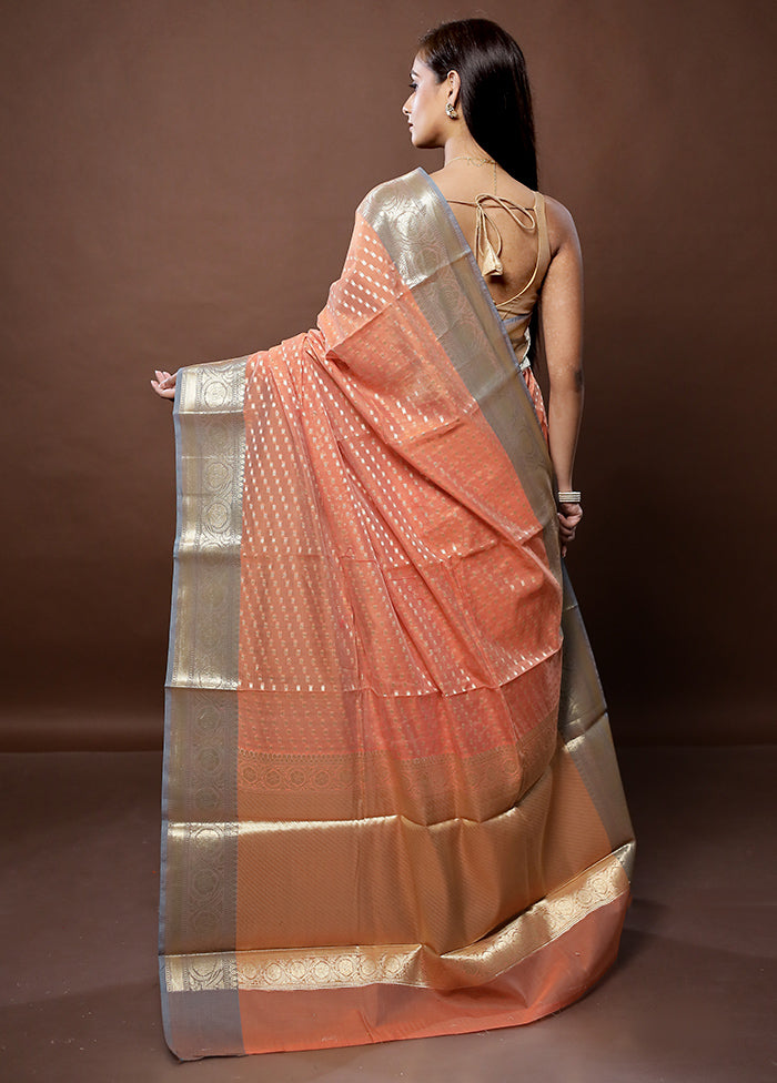 Peach Kora Silk Saree With Blouse Piece - Indian Silk House Agencies