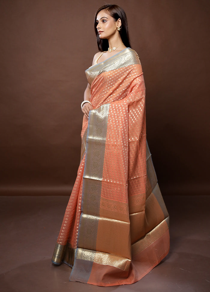 Peach Kora Silk Saree With Blouse Piece - Indian Silk House Agencies