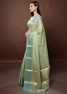 Green Kora Silk Saree With Blouse Piece