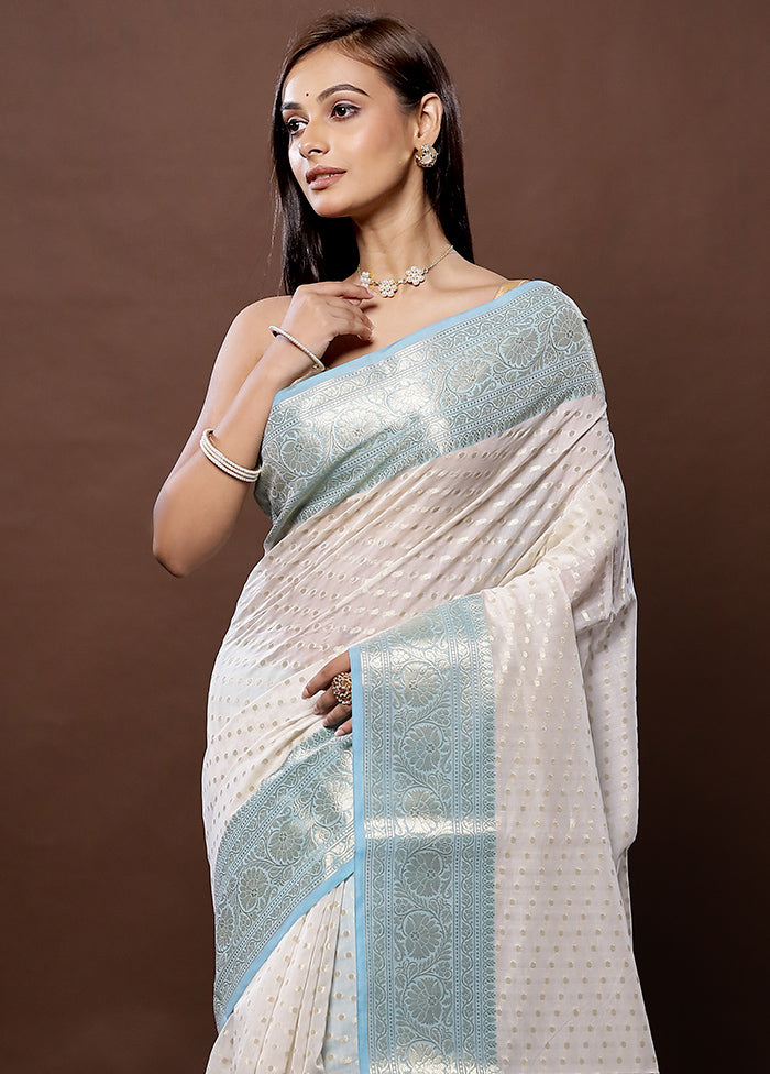 White Kora Silk Saree With Blouse Piece