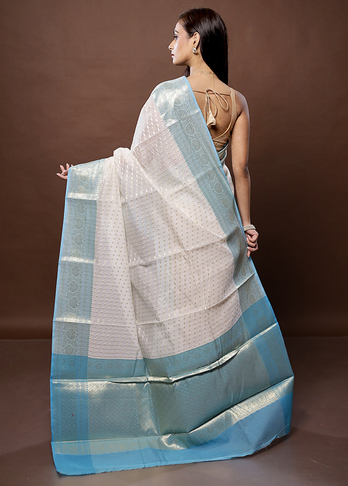 White Kora Silk Saree With Blouse Piece - Indian Silk House Agencies