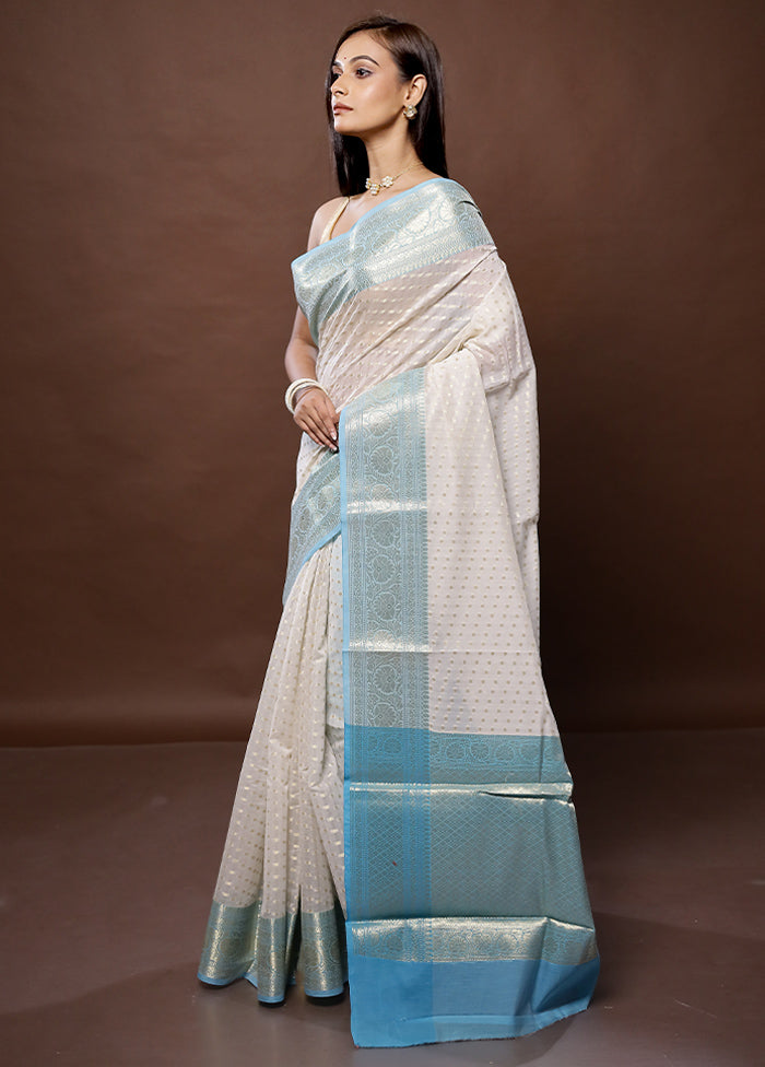 White Kora Silk Saree With Blouse Piece - Indian Silk House Agencies