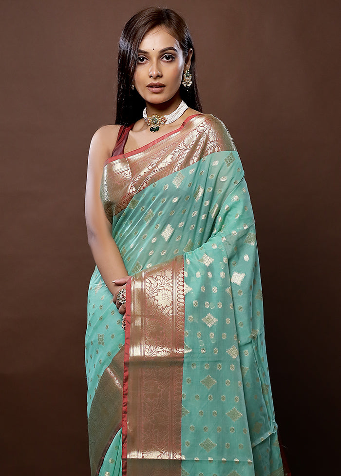 Blue Kora Silk Saree With Blouse Piece - Indian Silk House Agencies