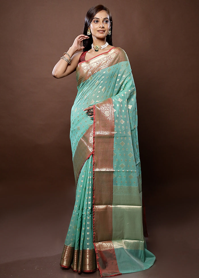 Blue Kora Silk Saree With Blouse Piece - Indian Silk House Agencies