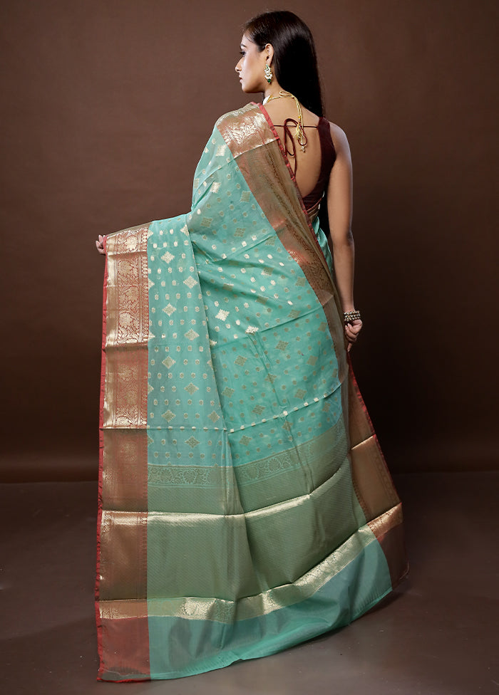 Blue Kora Silk Saree With Blouse Piece - Indian Silk House Agencies