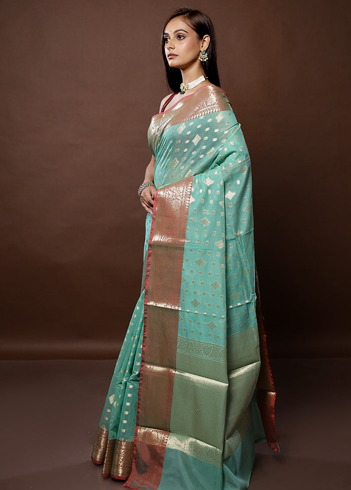 Blue Kora Silk Saree With Blouse Piece - Indian Silk House Agencies