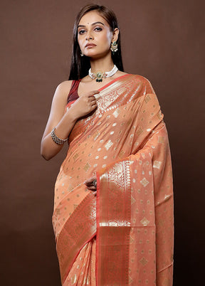 Orange Kora Silk Saree With Blouse Piece