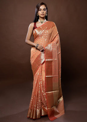 Orange Kora Silk Saree With Blouse Piece