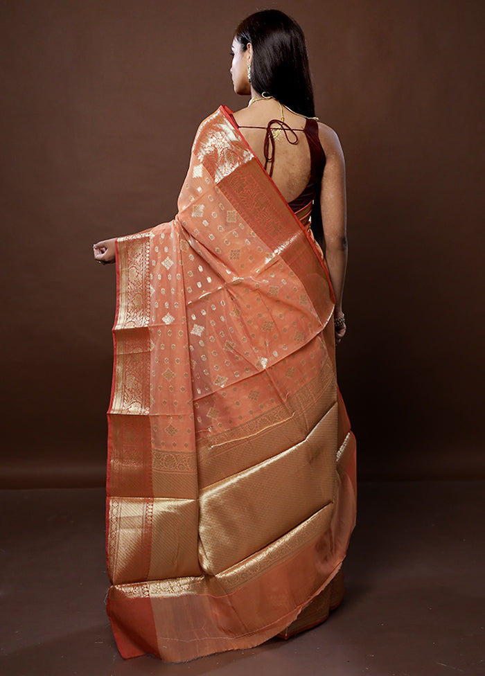 Orange Kora Silk Saree With Blouse Piece