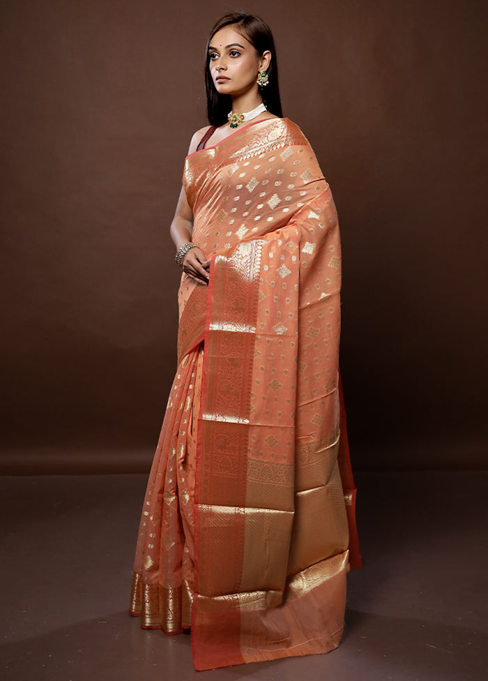 Orange Kora Silk Saree With Blouse Piece - Indian Silk House Agencies