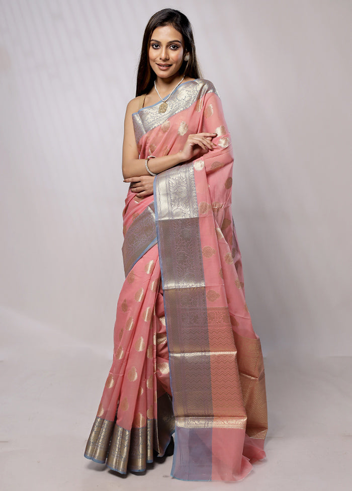 Pink Kora Silk Saree With Blouse Piece