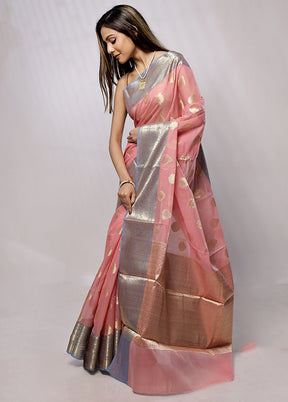 Pink Kora Silk Saree With Blouse Piece