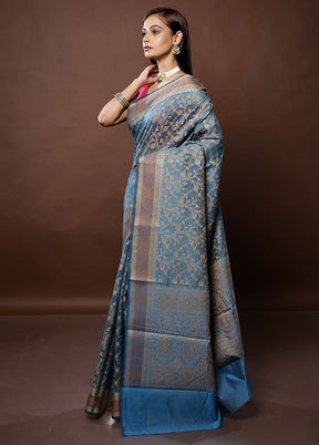 Blue Cotton Saree With Blouse Piece - Indian Silk House Agencies