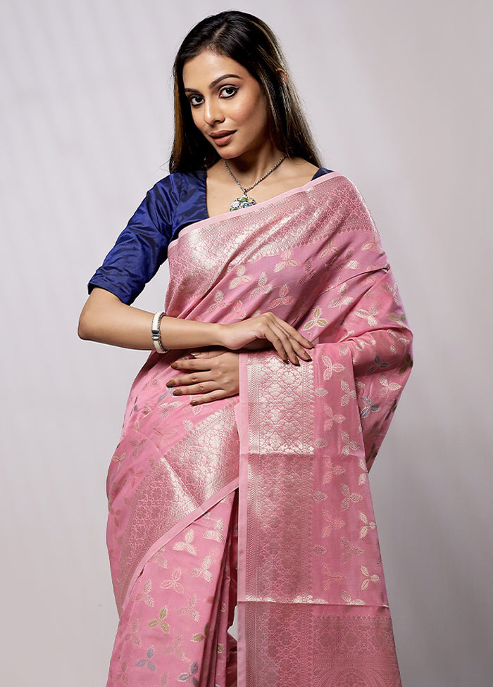 Pink Kora Silk Saree With Blouse Piece