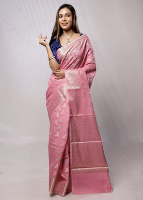 Pink Kora Silk Saree With Blouse Piece