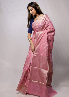 Pink Kora Silk Saree With Blouse Piece