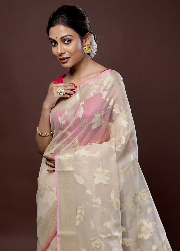 Cream Organza Saree With Blouse Piece - Indian Silk House Agencies